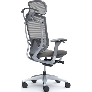 コンテッサセコンダ、可動肘、固定ヘッド、座クッション、ハンガー付、ランバー付、グレーB、シルバー、脚シルバー、ウレタン オカムラ(岡村製作所)