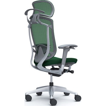 コンテッサセコンダ、可動肘、固定ヘッド、座クッション、ハンガー付、ランバー付、グレーB、シルバー、脚シルバー、ウレタン オカムラ(岡村製作所)