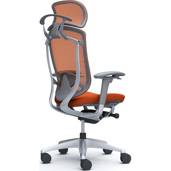 コンテッサセコンダ、可動肘、固定ヘッド、座クッション、ハンガー付、ランバー付、グレーB、シルバー、脚シルバー、ウレタン オカムラ(岡村製作所)