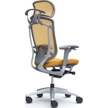 コンテッサセコンダ、可動肘、固定ヘッド、座クッション、ハンガー付、ランバー付、グレーB、シルバー、脚シルバー、ウレタン オカムラ(岡村製作所)