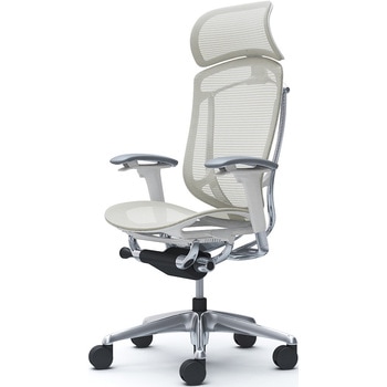 コンテッサセコンダ、可動肘、固定ヘッド、座メッシュ、ハンガー無、ランバー無、ホワイトB、ポリッシュ、脚ポリッシュ、ウレタン オカムラ(岡村製作所)