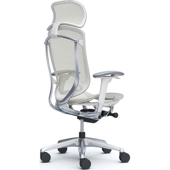 コンテッサセコンダ、可動肘、固定ヘッド、座メッシュ、ハンガー無、ランバー無、ホワイトB、ポリッシュ、脚ポリッシュ、ウレタン オカムラ(岡村製作所)