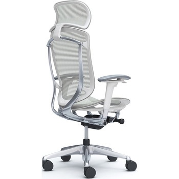 コンテッサセコンダ、可動肘、固定ヘッド、座メッシュ、ハンガー無、ランバー無、ホワイトB、ポリッシュ、脚ポリッシュ、ウレタン オカムラ(岡村製作所)