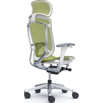 コンテッサセコンダ、可動肘、固定ヘッド、座メッシュ、ハンガー無、ランバー無、ホワイトB、ポリッシュ、脚ポリッシュ、ウレタン オカムラ(岡村製作所)