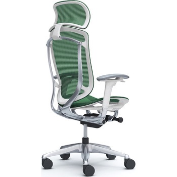 コンテッサセコンダ、可動肘、固定ヘッド、座メッシュ、ハンガー無、ランバー無、ホワイトB、ポリッシュ、脚ポリッシュ、ウレタン オカムラ(岡村製作所)