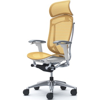 コンテッサセコンダ、可動肘、固定ヘッド、座メッシュ、ハンガー無、ランバー無、ホワイトB、ポリッシュ、脚ポリッシュ、ウレタン オカムラ(岡村製作所)