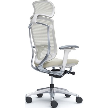 コンテッサセコンダ、可動肘、固定ヘッド、座クッション、ハンガー無、ランバー無、ホワイトB、ポリッシュ、脚ポリッシュ、ウレタン オカムラ(岡村製作所)