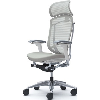 コンテッサセコンダ、可動肘、固定ヘッド、座クッション、ハンガー無、ランバー無、ホワイトB、ポリッシュ、脚ポリッシュ、ウレタン オカムラ(岡村製作所)