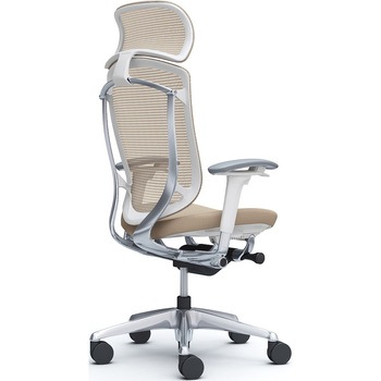 コンテッサセコンダ、可動肘、固定ヘッド、座クッション、ハンガー無、ランバー無、ホワイトB、ポリッシュ、脚ポリッシュ、ウレタン オカムラ(岡村製作所)