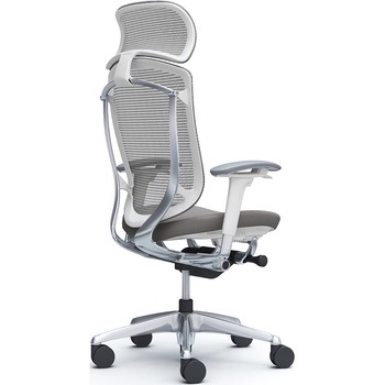 コンテッサセコンダ、可動肘、固定ヘッド、座クッション、ハンガー無、ランバー無、ホワイトB、ポリッシュ、脚ポリッシュ、ウレタン オカムラ(岡村製作所)