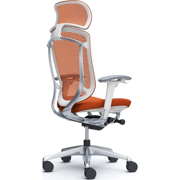 コンテッサセコンダ、可動肘、固定ヘッド、座クッション、ハンガー無、ランバー無、ホワイトB、ポリッシュ、脚ポリッシュ、ウレタン オカムラ(岡村製作所)