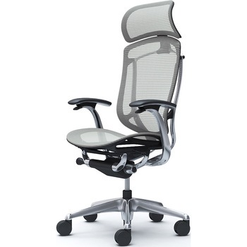 コンテッサセコンダ、固定肘、固定ヘッド、座メッシュ、ハンガー無、ランバー無、ブラックB、ポリッシュ、脚ポリッシュ、ウレタン オカムラ(岡村製作所)