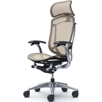 コンテッサセコンダ、固定肘、固定ヘッド、座メッシュ、ハンガー無、ランバー無、ブラックB、ポリッシュ、脚ポリッシュ、ウレタン オカムラ(岡村製作所)