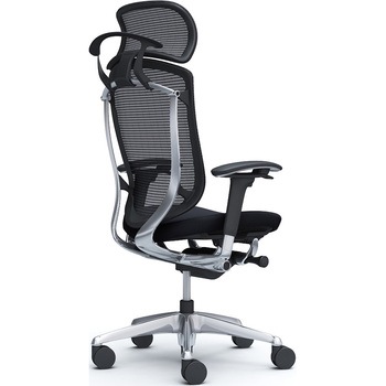 コンテッサセコンダ、可動肘、固定ヘッド、座クッション、ハンガー付、ランバー無、ブラックB、ポリッシュ、脚ポリッシュ、ウレタン オカムラ(岡村製作所)