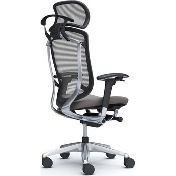 コンテッサセコンダ、可動肘、固定ヘッド、座クッション、ハンガー付、ランバー無、ブラックB、ポリッシュ、脚ポリッシュ、ウレタン オカムラ(岡村製作所)