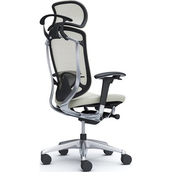 コンテッサセコンダ、可動肘、固定ヘッド、座革、ハンガー付、ランバー付、ブラックB、ポリッシュ、脚ポリッシュ、ウレタン オカムラ(岡村製作所)