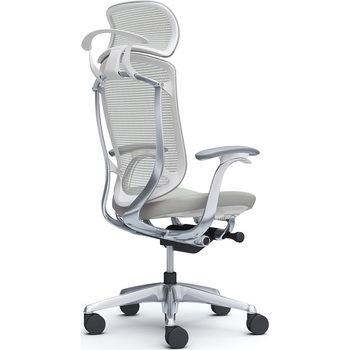 コンテッサセコンダ、固定肘、固定ヘッド、座クッション、ハンガー付、ランバー無、ホワイトB、ポリッシュ、脚ポリッシュ、ウレタン - オカムラ(岡村製作所)