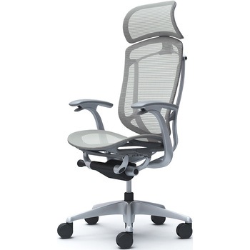 コンテッサセコンダ、固定肘、固定ヘッド、座メッシュ、ハンガー無、ランバー無、グレーB、シルバー、脚シルバー、ウレタン オカムラ(岡村製作所)