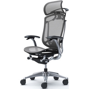 コンテッサセコンダ、固定肘、固定ヘッド、座メッシュ、ハンガー付、ランバー付、ブラックB、ポリッシュ、脚ポリッシュ、ウレタン オカムラ(岡村製作所)