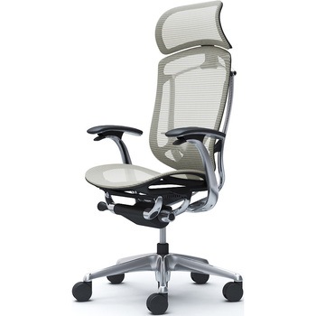 コンテッサセコンダ、固定肘、固定ヘッド、座メッシュ、ハンガー無、ランバー付、ブラックB、ポリッシュ、脚ポリッシュ、ウレタン オカムラ(岡村製作所)