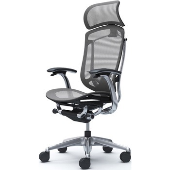 コンテッサセコンダ、固定肘、固定ヘッド、座メッシュ、ハンガー無、ランバー付、ブラックB、ポリッシュ、脚ポリッシュ、ウレタン オカムラ(岡村製作所)