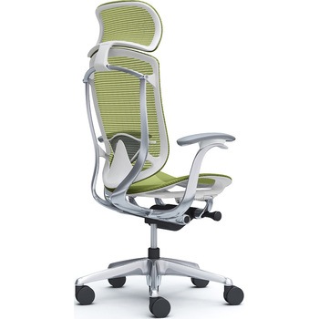 コンテッサセコンダ、固定肘、固定ヘッド、座メッシュ、ハンガー無、ランバー付、ホワイトB、ポリッシュ、脚ポリッシュ、ウレタン オカムラ(岡村製作所)