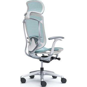 コンテッサセコンダ、固定肘、固定ヘッド、座メッシュ、ハンガー無、ランバー付、ホワイトB、ポリッシュ、脚ポリッシュ、ウレタン オカムラ(岡村製作所)