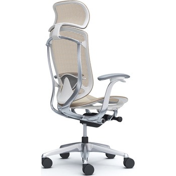 コンテッサセコンダ、固定肘、固定ヘッド、座メッシュ、ハンガー無、ランバー付、ホワイトB、ポリッシュ、脚ポリッシュ、ウレタン オカムラ(岡村製作所)