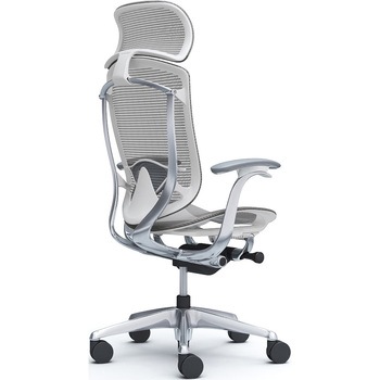 コンテッサセコンダ、固定肘、固定ヘッド、座メッシュ、ハンガー無、ランバー付、ホワイトB、ポリッシュ、脚ポリッシュ、ウレタン オカムラ(岡村製作所)