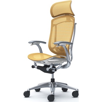 コンテッサセコンダ、固定肘、固定ヘッド、座メッシュ、ハンガー無、ランバー付、ホワイトB、ポリッシュ、脚ポリッシュ、ウレタン オカムラ(岡村製作所)