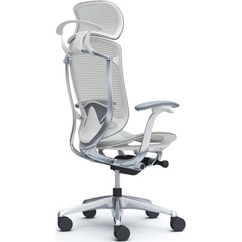 コンテッサセコンダ，固定肘，座メッシュ，大型ヘッド5本脚，ポリッシュ，ホワイト，ランバー付ハンガー付 オカムラ(岡村製作所)