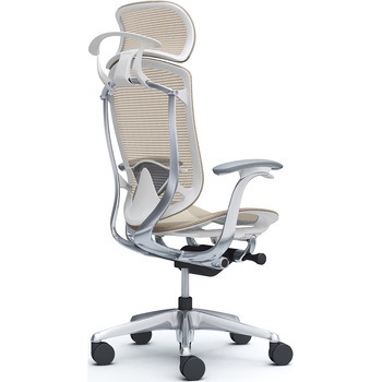 コンテッサセコンダ，固定肘，座メッシュ，大型ヘッド5本脚，ポリッシュ，ホワイト，ランバー付ハンガー付 オカムラ(岡村製作所)