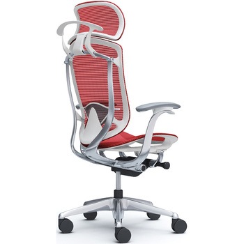 コンテッサセコンダ，固定肘，座メッシュ，大型ヘッド5本脚，ポリッシュ，ホワイト，ランバー付ハンガー付 オカムラ(岡村製作所)