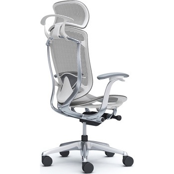 コンテッサセコンダ，固定肘，座メッシュ，大型ヘッド5本脚，ポリッシュ，ホワイト，ランバー付ハンガー付 オカムラ(岡村製作所)