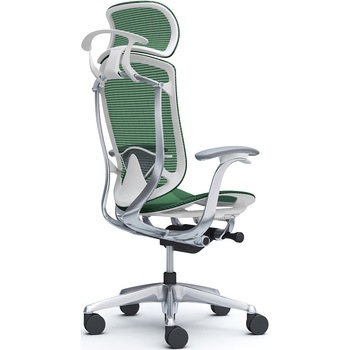 コンテッサセコンダ，固定肘，座メッシュ，大型ヘッド5本脚，ポリッシュ，ホワイト，ランバー付ハンガー付 オカムラ(岡村製作所)