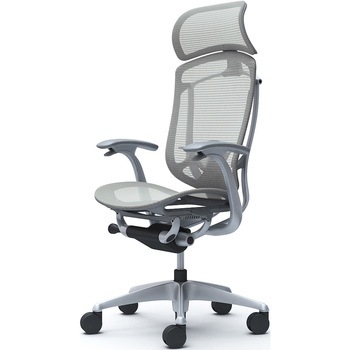 コンテッサセコンダ、固定肘、固定ヘッド、座メッシュ、ハンガー無、ランバー付、グレーB、シルバー、脚シルバー、ウレタン オカムラ(岡村製作所)