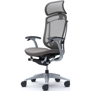 コンテッサセコンダ、固定肘、固定ヘッド、座クッション、ハンガー無、ランバー付、ブラックB、シルバー、脚シルバー、ウレタン オカムラ(岡村製作所)