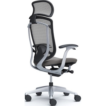 コンテッサセコンダ、固定肘、固定ヘッド、座クッション、ハンガー無、ランバー付、ブラックB、シルバー、脚シルバー、ウレタン オカムラ(岡村製作所)