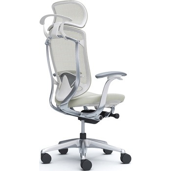 コンテッサセコンダ、固定肘、固定ヘッド、座革、ハンガー付、ランバー付、ホワイトB、ポリッシュ、脚ポリッシュ、ウレタン - オカムラ(岡村製作所)