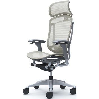 コンテッサセコンダ、可動肘、固定ヘッド、座メッシュ、ハンガー無、ランバー付、グレーB、シルバー、脚シルバー、ウレタン オカムラ(岡村製作所)