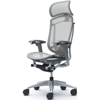 コンテッサセコンダ、可動肘、固定ヘッド、座メッシュ、ハンガー無、ランバー付、グレーB、シルバー、脚シルバー、ウレタン オカムラ(岡村製作所)