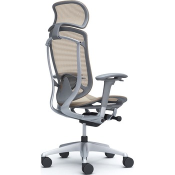 コンテッサセコンダ、可動肘、固定ヘッド、座メッシュ、ハンガー無、ランバー付、グレーB、シルバー、脚シルバー、ウレタン オカムラ(岡村製作所)