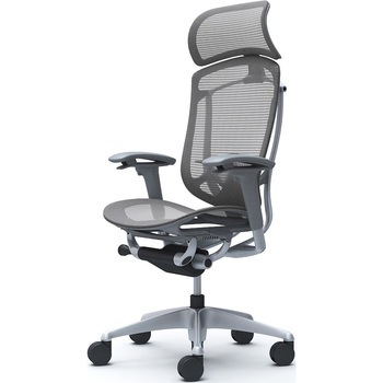 コンテッサセコンダ、可動肘、固定ヘッド、座メッシュ、ハンガー無、ランバー付、グレーB、シルバー、脚シルバー、ウレタン オカムラ(岡村製作所)