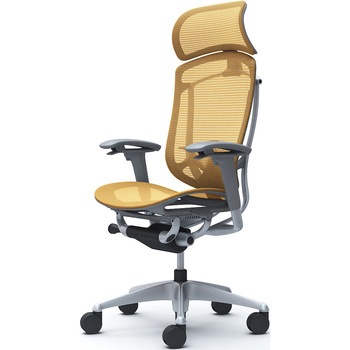 コンテッサセコンダ、可動肘、固定ヘッド、座メッシュ、ハンガー無、ランバー付、グレーB、シルバー、脚シルバー、ウレタン オカムラ(岡村製作所)