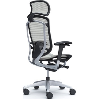 コンテッサセコンダ、可動肘、固定ヘッド、座メッシュ、ハンガー無、ランバー付、ブラックB、シルバー、脚シルバー、ウレタン オカムラ(岡村製作所)