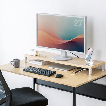 机上ラック eシリーズ 薄い木目×ホワイト丸脚 サンワサプライ