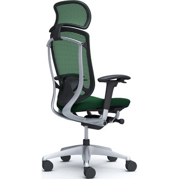 コンテッサセコンダ、可動肘、固定ヘッド、座クッション、ハンガー無、ランバー付、ブラックB、シルバー、脚シルバー、ウレタン オカムラ(岡村製作所)