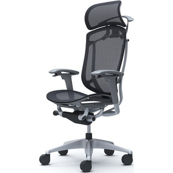 コンテッサセコンダ、可動肘、固定ヘッド、座メッシュ、ハンガー付、ランバー無、グレーB、シルバー、脚シルバー、ウレタン オカムラ(岡村製作所)