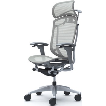 コンテッサセコンダ、可動肘、固定ヘッド、座メッシュ、ハンガー付、ランバー無、グレーB、シルバー、脚シルバー、ウレタン オカムラ(岡村製作所)