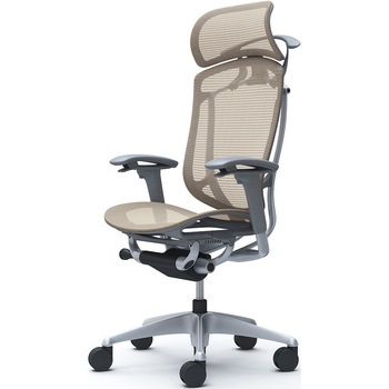 コンテッサセコンダ、可動肘、固定ヘッド、座メッシュ、ハンガー付、ランバー無、グレーB、シルバー、脚シルバー、ウレタン オカムラ(岡村製作所)